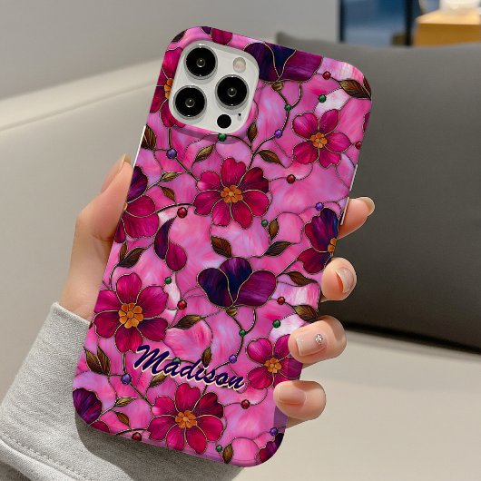 Coques Case-Mate iPhone Fleurs roses rouges en verre coloré