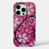 Coques Case-Mate iPhone Fleurs roses sculptées sur défilement noir (Verso)