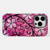 Coques Case-Mate iPhone Fleurs roses sculptées sur défilement noir (Verso (horizontal))