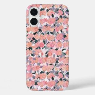 iPhone 16 Plus Case Fleurs roses sur un arrière - plan de feuilles arg