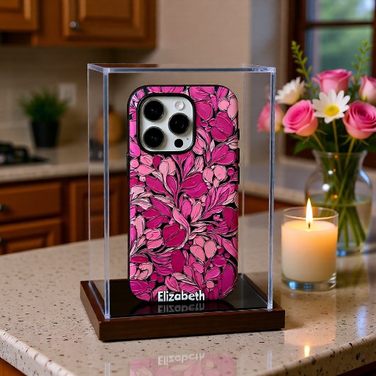 Coques Case-Mate iPhone Fleurs roses texturées sur vignes noires