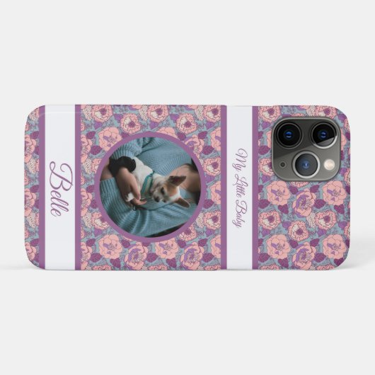 Coques Case-Mate iPhone Fleurs roses violettes & bannières avec nom/phrase (Dos (Horizontal))