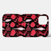COQUES Case-Mate iPhone FLEURS ROUGES ART DÉCO, PIROTS BLANCS EN NOIR (Verso (horizontal))