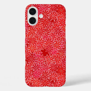Coques iPhone 16 Plus Fleurs rouges et coralliennes, arrière - plan roug