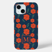 Coques Case-Mate iPhone Fleurs rouges Motif Monogramme bleu foncé (Verso)
