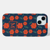 Coques Case-Mate iPhone Fleurs rouges Motif Monogramme bleu foncé (Verso (horizontal))