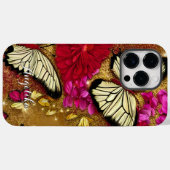 Coques Case-Mate iPhone Fleurs Rouges Paillettes Dorées Papillons Nom Pers (Verso (horizontal))