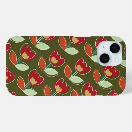 Coques Case-Mate iPhone Fleurs rouges rouges rouges verts Fleurs de fleurs (Verso (horizontal))