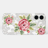 Coques Case-Mate iPhone Fleurs rouges sur Arrière - plan dentelé (Verso (horizontal))