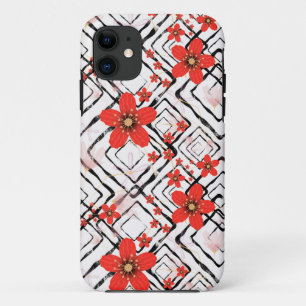 Case-Mate iPhone Case Fleurs rouges sur fond blanc et noir.