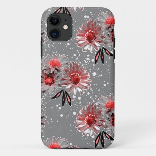 Coques Case-Mate iPhone Fleurs rouges sur gris (Dos)