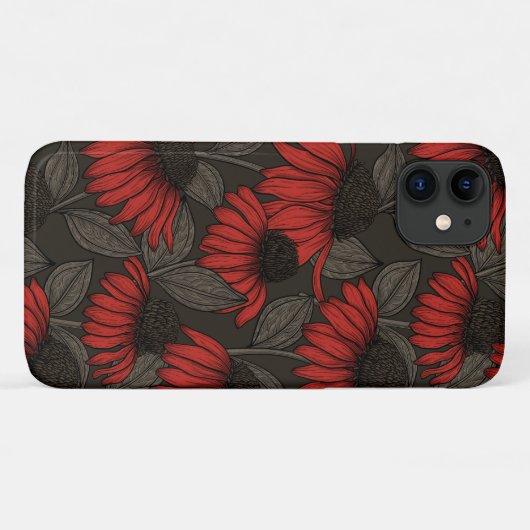 Coques Case-Mate iPhone Fleurs rouges sur marron (Dos (Horizontal))
