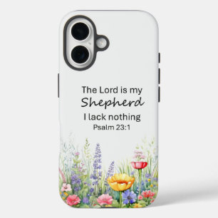 Coques iPhone 16 Fleurs sauvages à l'aquarelle, verset biblique Psa