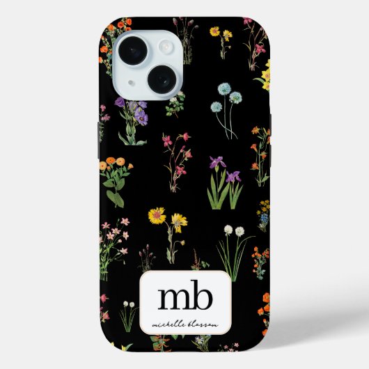 Coques Case-Mate iPhone Fleurs sauvages Aquarelle Noir Botanique Floral (Verso)