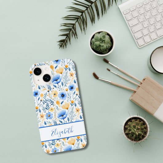 Coques Case-Mate iPhone Fleurs sauvages boho Monogram Bleu Jaune Floral