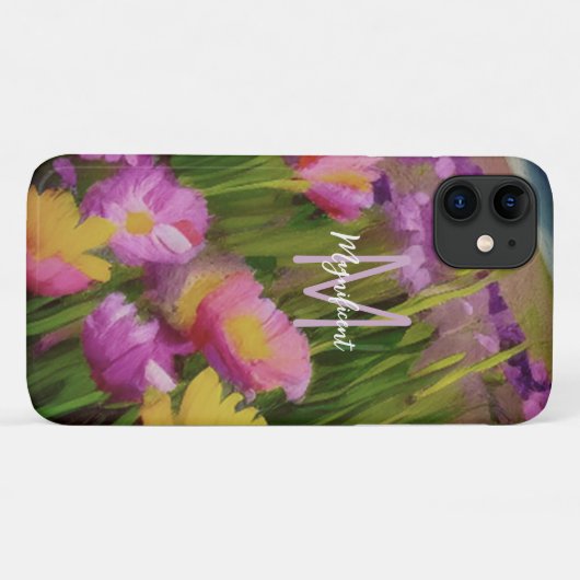 Coques Case-Mate iPhone Fleurs sauvages D'Aquarelle Monogramme Art Fine À  (Dos (Horizontal))