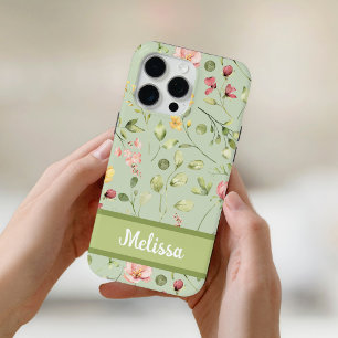 Coque iPhone 15 Pro Max Fleurs sauvages de printemps de couleur verte mode