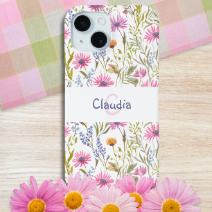 Coque Pour iPhone 15 Fleurs sauvages d'été pelouse botanique Monogrammé