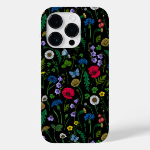 Coque Pour iPhone 14 Pro Fleurs sauvages en noir