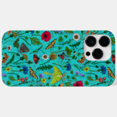 Coques Case-Mate iPhone Fleurs sauvages et papillons de nuit sur turquoise (Verso (horizontal))