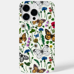 Coque Pour Pour iPhone 14 Pro Max Fleurs sauvages et papillons sur blanc