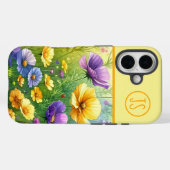 Coques Case-Mate iPhone Fleurs sauvages jaunes et violets Monogrammes (Verso (horizontal))
