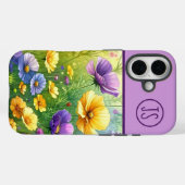 Coques Case-Mate iPhone Fleurs sauvages jaunes et violets Monogrammes (Verso (horizontal))