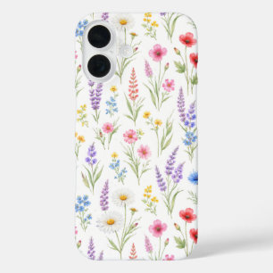Coques iPhone 16 Fleurs sauvages pastel lavande rose