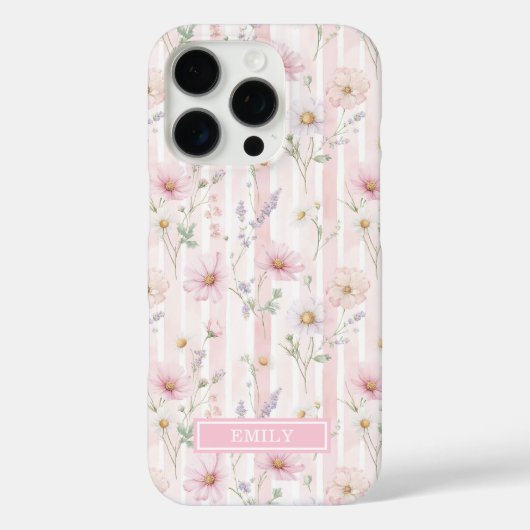 Coques Case-Mate iPhone Fleurs sauvages roses rayées monogrammées (Verso)