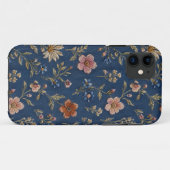 Coques Case-Mate iPhone Fleurs sauvages simples brodées sur fond de denim (Dos (Horizontal))