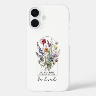 Coques iPhone 16 Fleurs sauvages vintage avec citation - Soyez gent