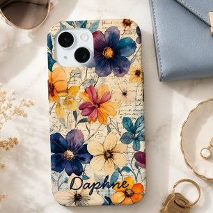 Coque Pour iPhone 15 Fleurs sauvages vintage violettes et orange person