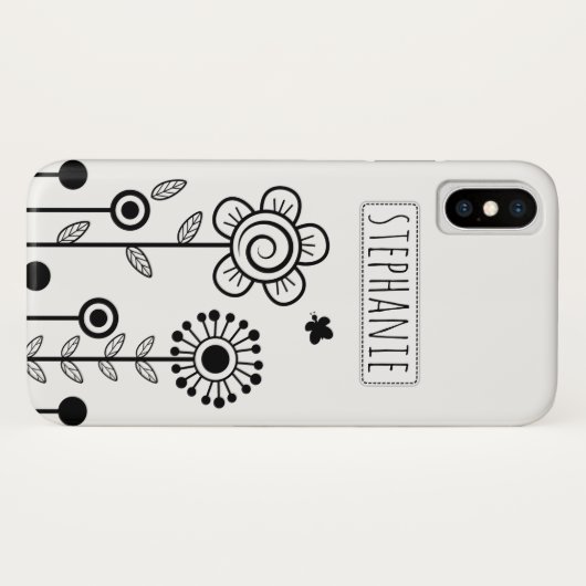 Coques Case-Mate iPhone Fleurs simples noires, blanches et de nom (Dos (Horizontal))