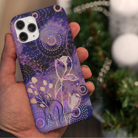 Coques Case-Mate iPhone Fleurs sur les cercles bleu-violet design