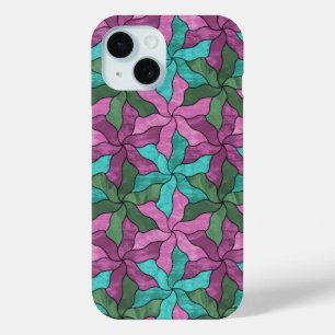 Coque Pour iPhone 15 Fleurs Tessellées De Verre Tiré