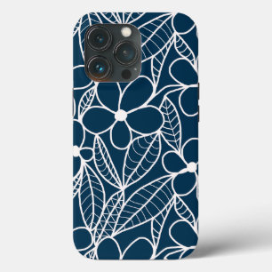 Case-Mate iPhone Case Fleurs tropicales bleu foncé et blanc