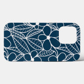 Coques Case-Mate iPhone Fleurs tropicales bleu foncé et blanc (Verso (horizontal))