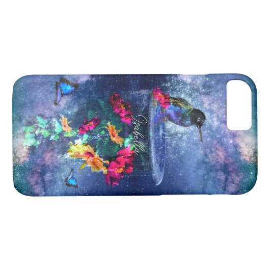 Coques Case-Mate iPhone Fleurs tropicales, colibri, papillon et étoiles (Dos (Horizontal))