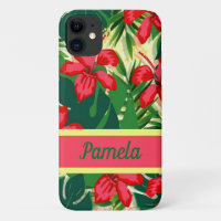 Fleurs tropicales et feuilles