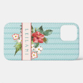 Coques Case-Mate iPhone Fleurs tropicales | Ocean Wave Aqua/Coral Custom (Verso (horizontal))