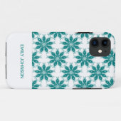 Coques Case-Mate iPhone fleurs turquoises nom personnalisé blanc (Dos (Horizontal))