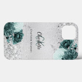 Coques Case-Mate iPhone Fleurs vert argent élégant nom monogramme (Verso (horizontal))