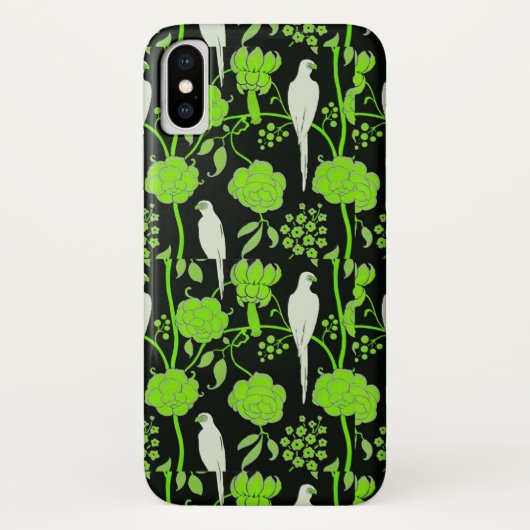 COQUES Case-Mate iPhone FLEURS VERTES ART DÉCO, PAROIS BLANCS SUR NOIR (Dos)