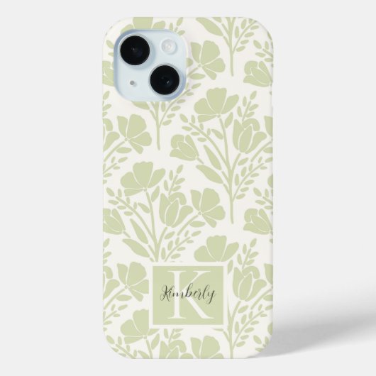 Coques Case-Mate iPhone Fleurs vertes sereines monogrammées (Verso)