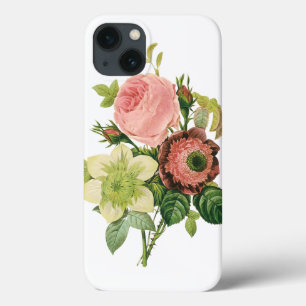 Etui iPhone 13 Fleurs Vintage, Anémones Roses Clematis par Redout