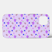 Coques Case-Mate iPhone Fleurs violettes Coeurs bleus (Verso (horizontal))