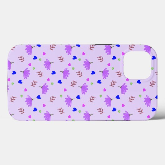 Coques Case-Mate iPhone Fleurs violettes Coeurs bleus (Verso (horizontal))