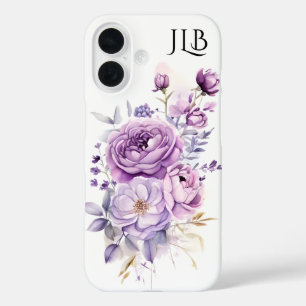 Coques iPhone 16 Fleurs violettes pastel et violet glacé