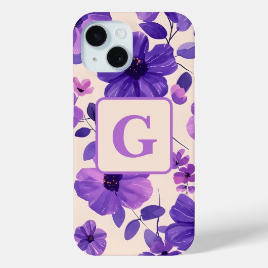 Coques Case-Mate iPhone Fleurs violettes peintes à la main monogramme pers (Verso)