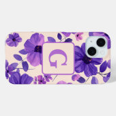 Coques Case-Mate iPhone Fleurs violettes peintes à la main monogramme pers (Verso (horizontal))
